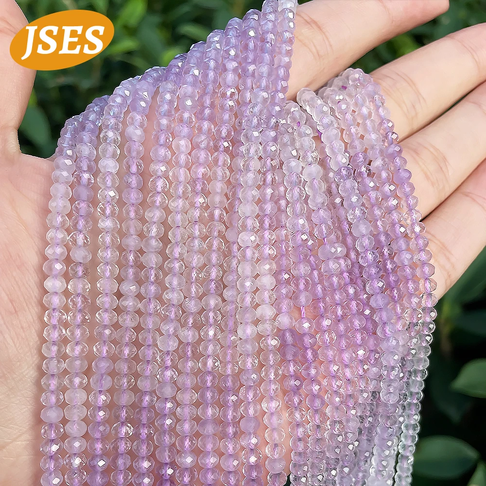 Natural Gradient Lavender Amethyst Faceted Rondelle Loose Stone Beads for Jewelry Making 3*4mm Bracelet Accessories Strand Beads