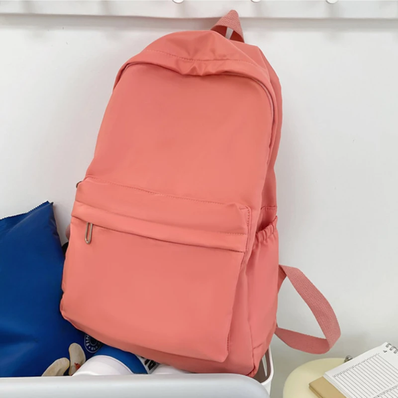 Fashion Zipper Solid Color Waterproof Backpack Students Casual Large Capacity Schoolbag Girl School Books Stationery Bags