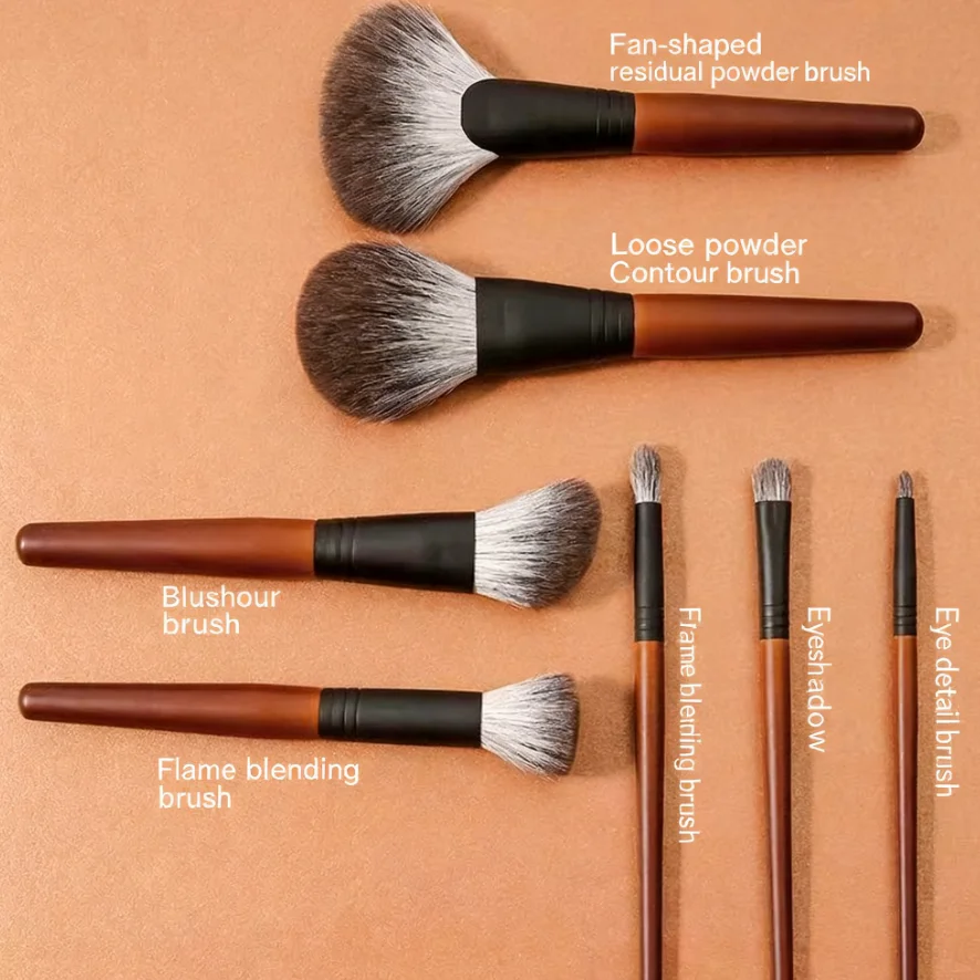 7 pièces Logo personnalisé poignée en plastique visage fond de teint poudre Blush fard à paupières correcteur pinceaux cosmétiques Kit ensemble de pinceaux de maquillage