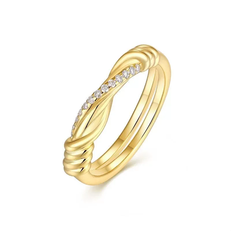 

ZFSILVER 925 Silver Fashion Luxury Trend Color D Moissanite Design Gold Twist Ring Charm Women Wedding Party Jewelry Gift R15514
