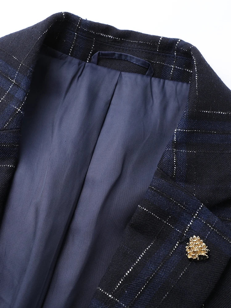 

Classic Plaid Men's Suit Jaet Busin Casual Gentleman's Top irt Spring Autumn New Sle Stand Fit Long Sve Button up