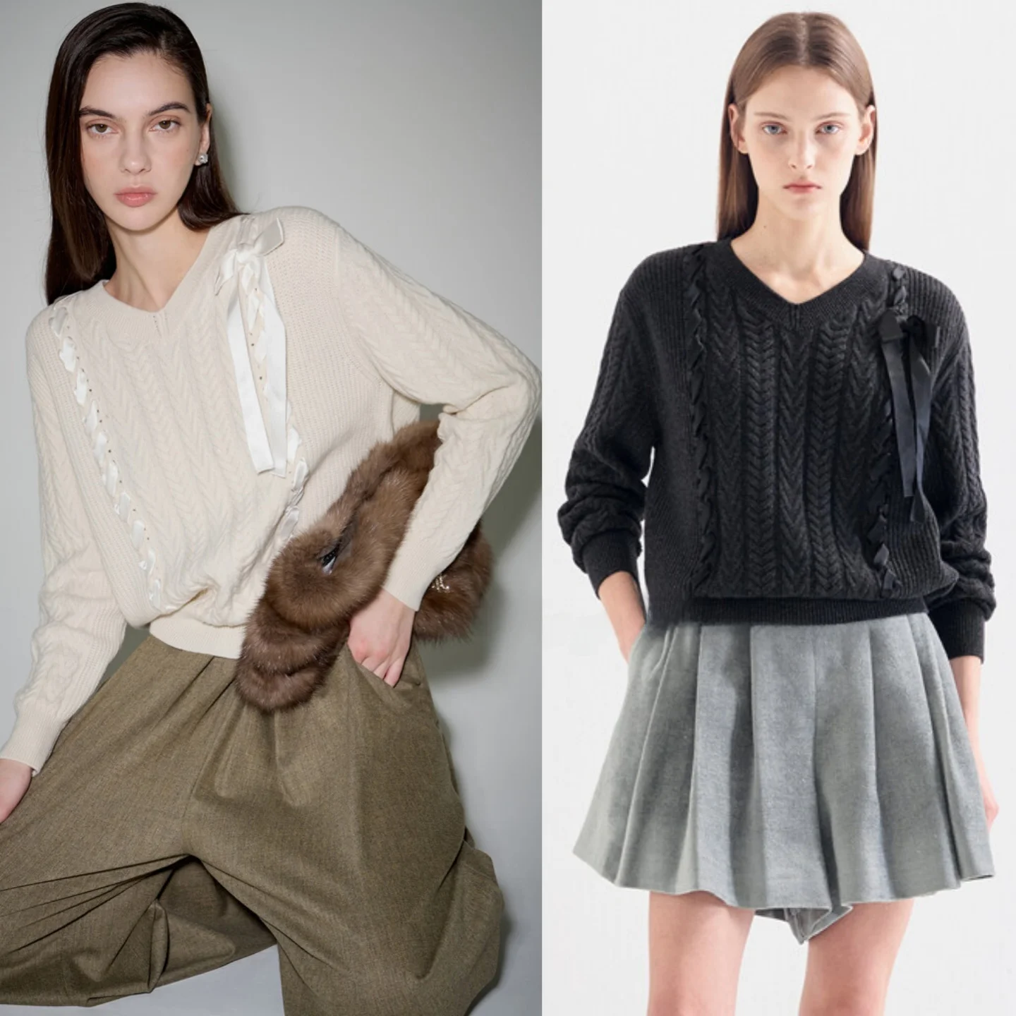 

Sweet Knitted Camere Sweater V-Ne Knot Commute Versatile Slimming Wool Knitted irt Small Top Women's Faion