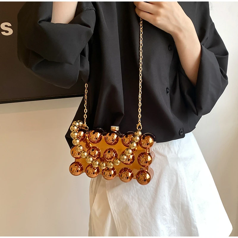 Gold Perlen Kette Bankett Geldbörse Luxus Acryl Kuchen Box Tasche Frauen Nische Design Kreative High-end-Marke Elegante Schulter handtasche – Detail 10