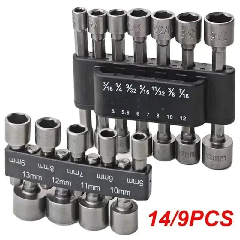 9/14PCS Allen Bit Hex Socket Sleeve Nut Driver Durability Driver Screwdriver Pneumatic Bits Insert Tool Precision Set