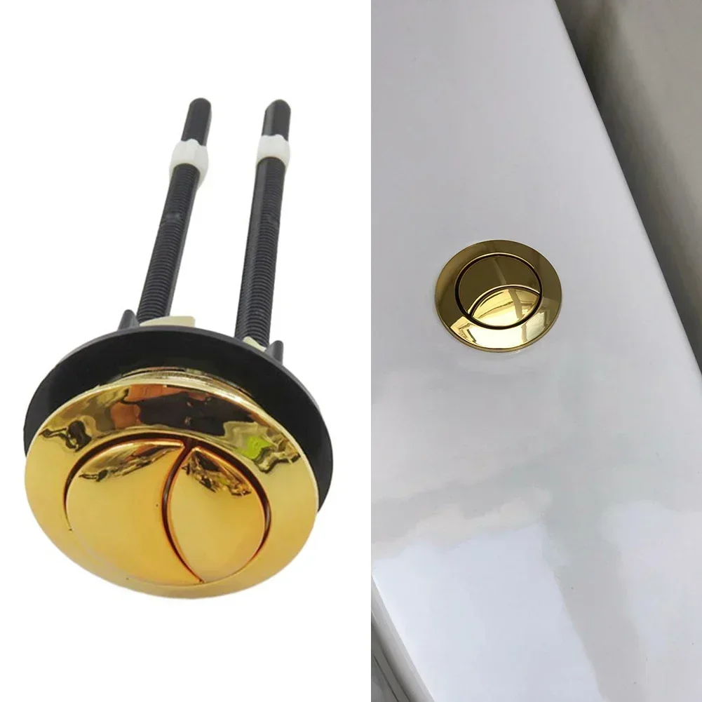 Picture 3: Golden Toilet Button Toilet Water Tank Flush Dual Push Button Double-push Flush Toilet Button Crescent Shape With 2 Rods