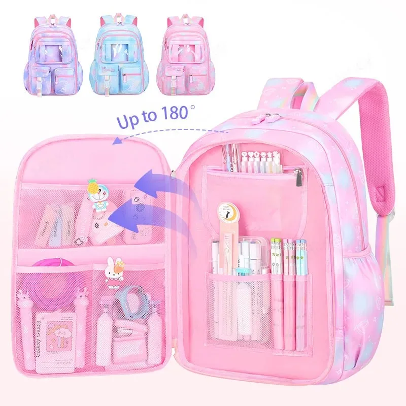 Side-Open Children Backpack Fashion Children School Bags Girls Pink Princess Waterproof  Large Capacity Student
