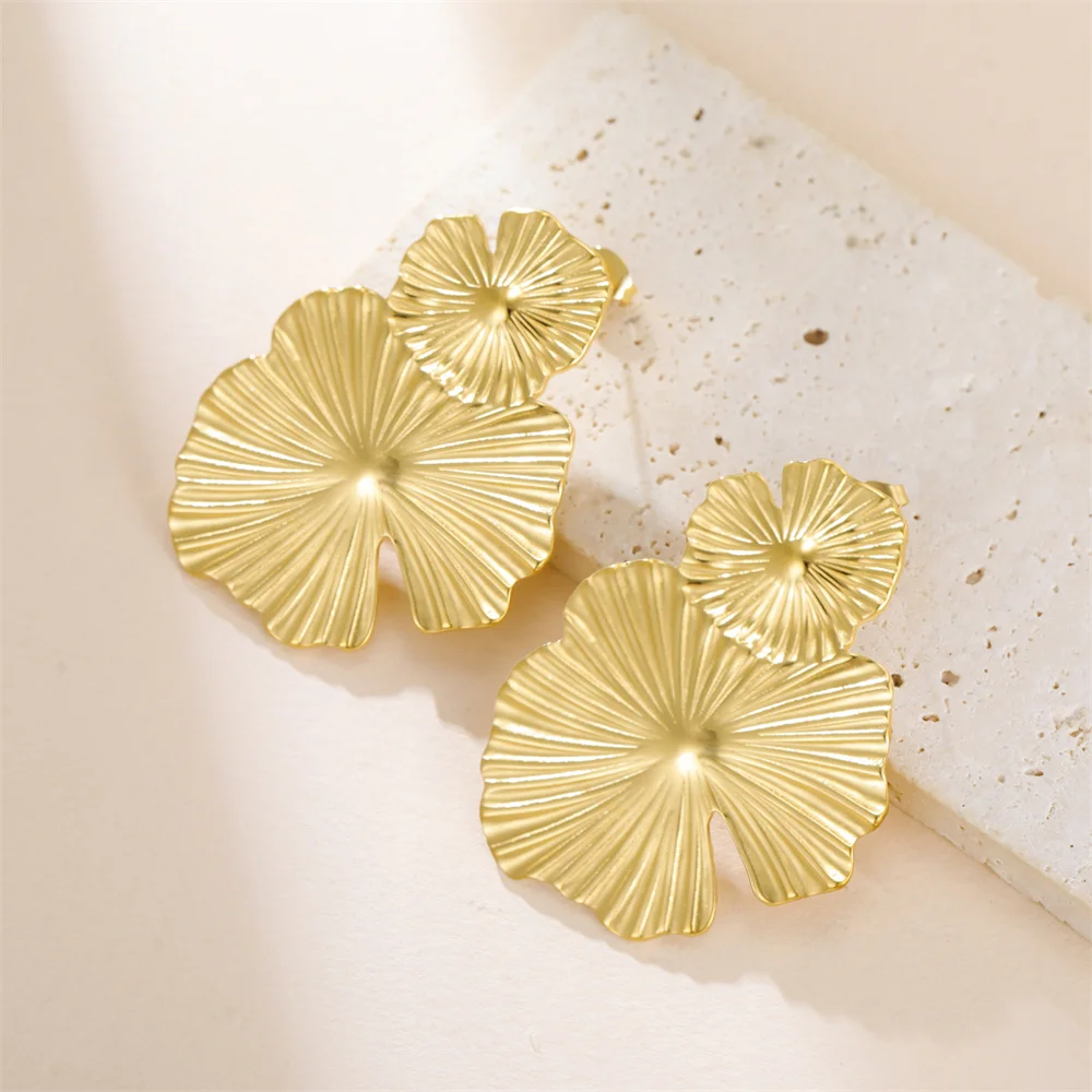 My Shape Lotus Leaf Stud Earrings Stainless Steel Big Earrings for Women Delicate Trendy Exaggerated Stud Earrings Jewelry Gifts