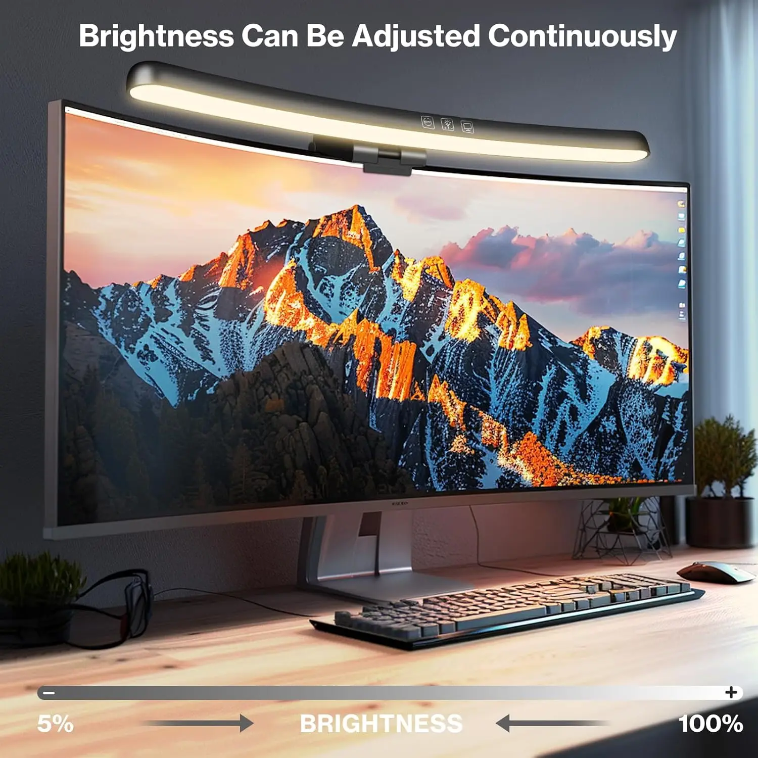 Curved Monitor Light Bar, Stepless Dimming USB Desk Lighting Lamp Applicable to All Screens with No Glare,for Home and Office