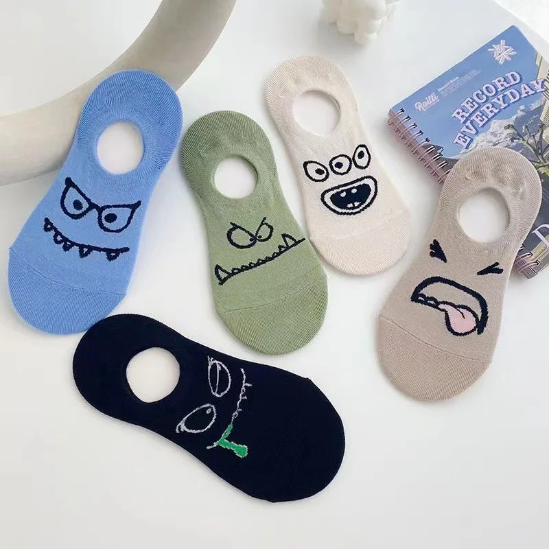 Korea Japanese  Ins Trend Cartoon Funny Emotion Women Lovely Low Cut Boat socks Gilrs Invisable Non-Slip Summer Thin Cute Sox