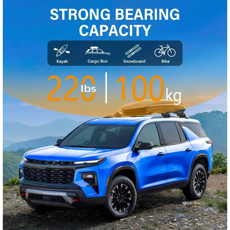 Bagażnik dachowy z blokadą, udźwig 150 kg, kompatybilny z Chevrolet Chevy Traverse 2022 2023 2024 2025 2026, aluminiowe relingi dachowe.