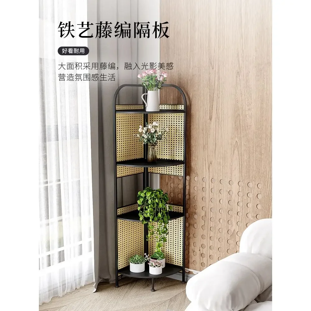 Iron Storage Rack Living Room Small Corner Display Rack Light Luxury Multi-Layer Book Storage Rack Display Cabinet Bookshelf