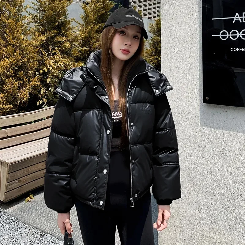 Chaqueta acolchada de algodón para mujer, Parkas de invierno, abrigo acolchado de algodón cálido de PU coreano, prendas de vestir cortas a la moda, abrigo para mujer 2024