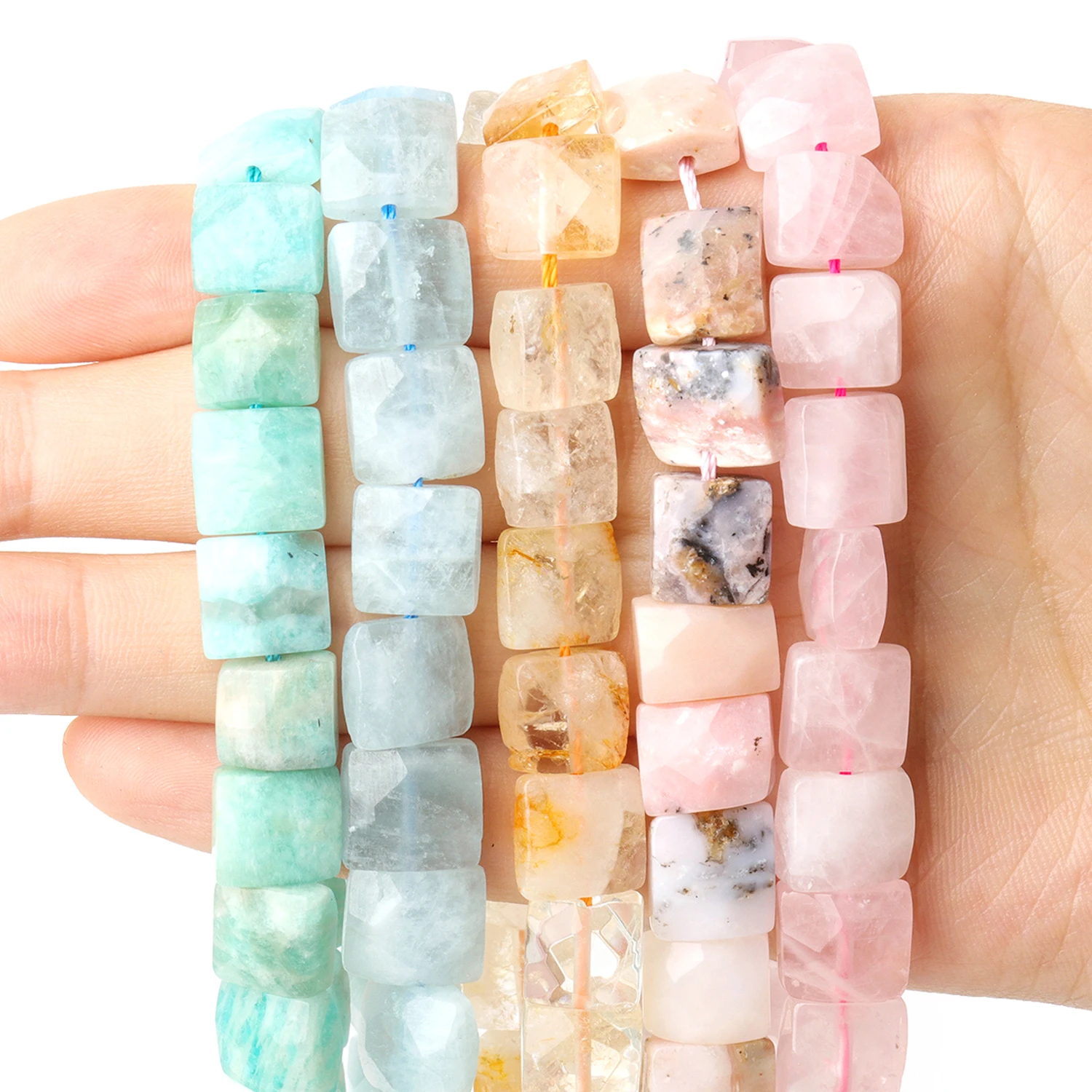 10x5mm AAA Faceted Square Natural Stone Bead Amazonite Citrine Apatite Cube Loose Beads for Jewelry Making DIY Charms Bracelets