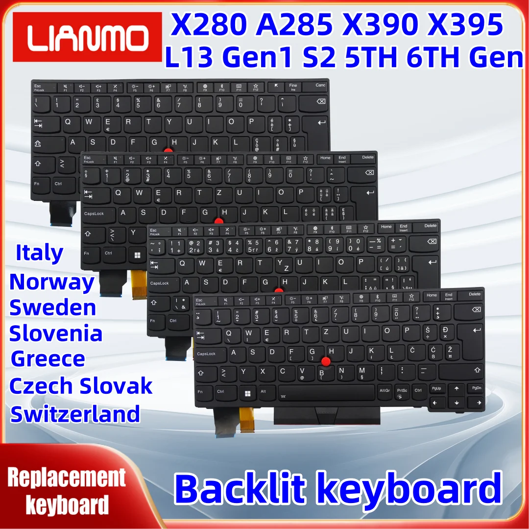 Norwegian Italian Swedish Slovenian Switzerland Czech Slovak Greek Keyboard for Lenovo ThinkPad X280 A285 X390 X395 L13 Gen1 — product photo 1 of 1