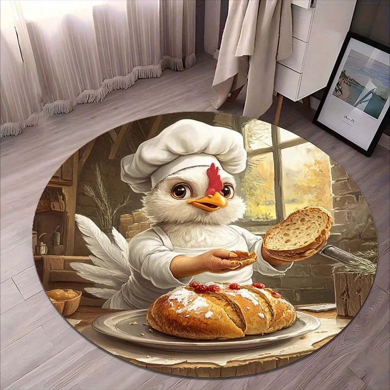 

Круглый коврик Chicken Bread Baker - 2D-коврик с принтом, нескользящий, для гостиной, спальни и террасы, 1 шт.