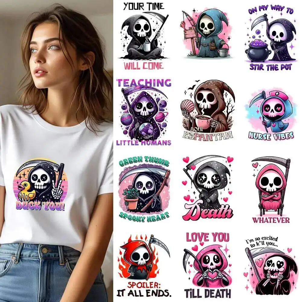 25CM Cartoon Terrifying Grim Reaper Transfer Patches For Clothes Sticker DIY A-Level Washable Shirt Iron-on Thermal Stickers