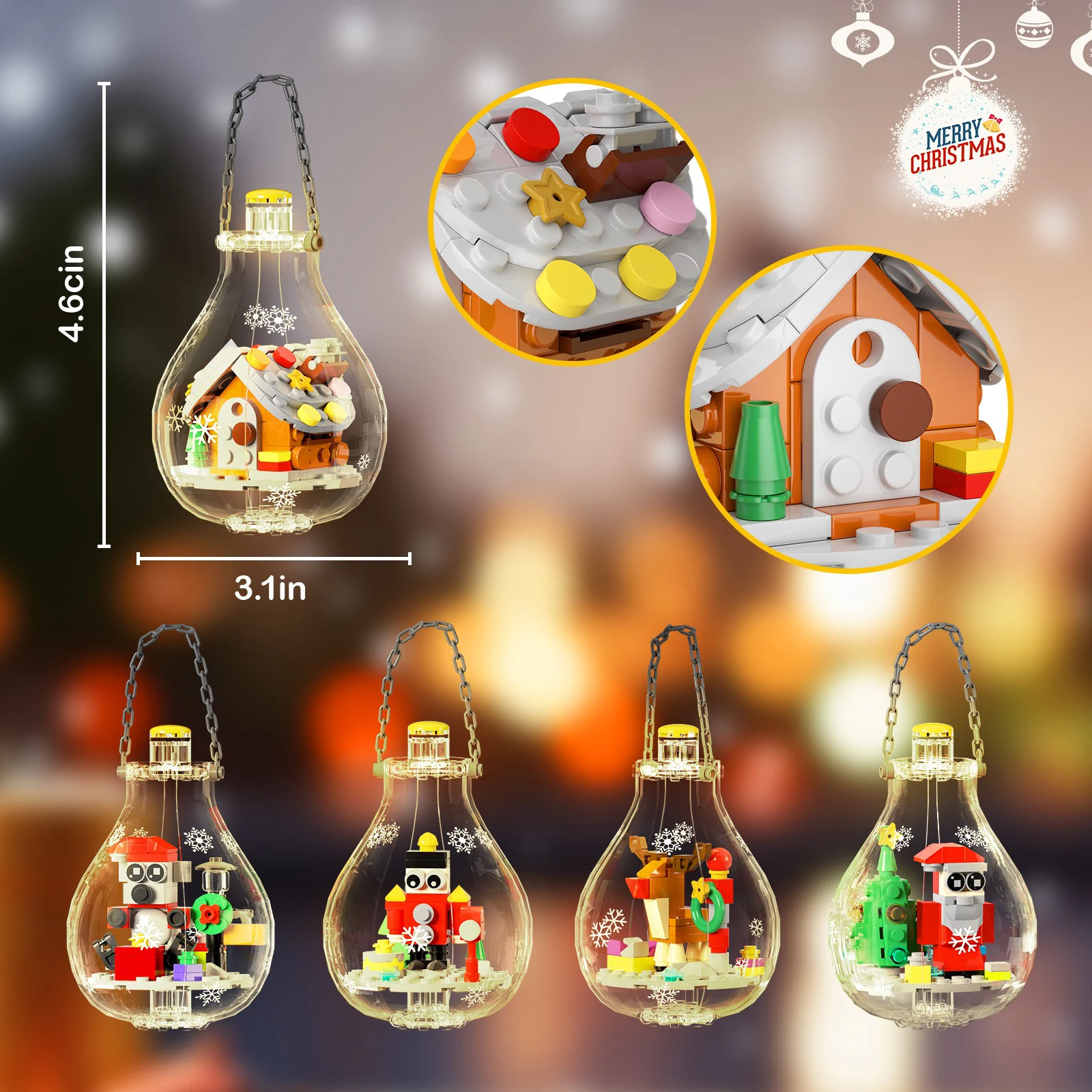 Christmas Light Bulb Building Blocks Set Includes 5 Pieces  Indoor Decorations Brick Toy Sets Creative Christmas Gift for Kids