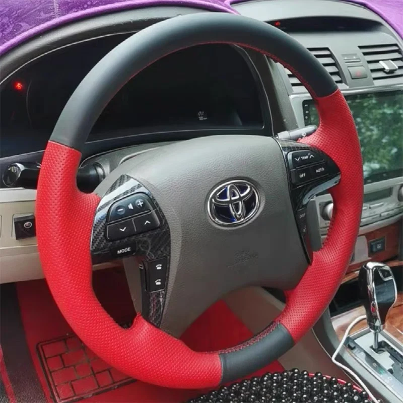 

Для Toyota Fortuner Hilux 2012-2015 сшитый вручную нескользящий черный красный кожаный чехол на руль автомобиля из наппа