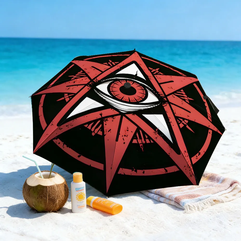 1PC Eye-Patterned Umbrella by a Scenic Lakeside Print 8 Iron Ribs Folding Umbrella Auto-Open Fashion Sunshade