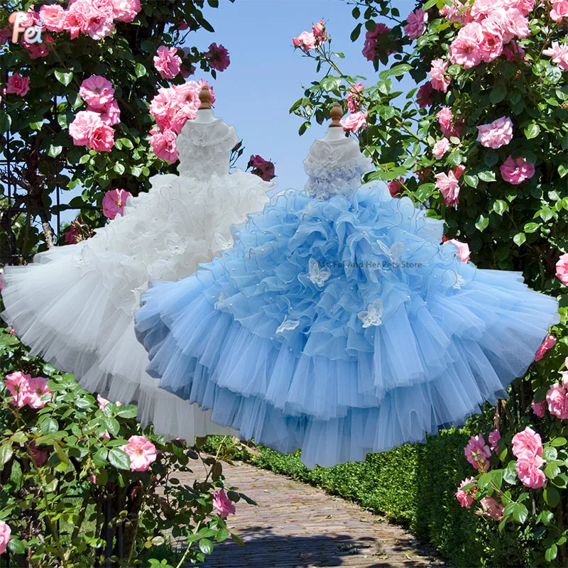 

Pet dog clothes fluffy pleated dress with bow decoration wedding photo shoot party Christmas outfit Costume for dog apparel cats