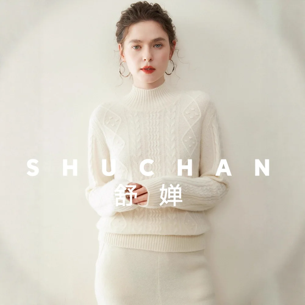 390g セミタートルネック ウール カシミヤ セーター レディース ニットセーター プルオーバー ブラウス デ フリオ フェミニナ