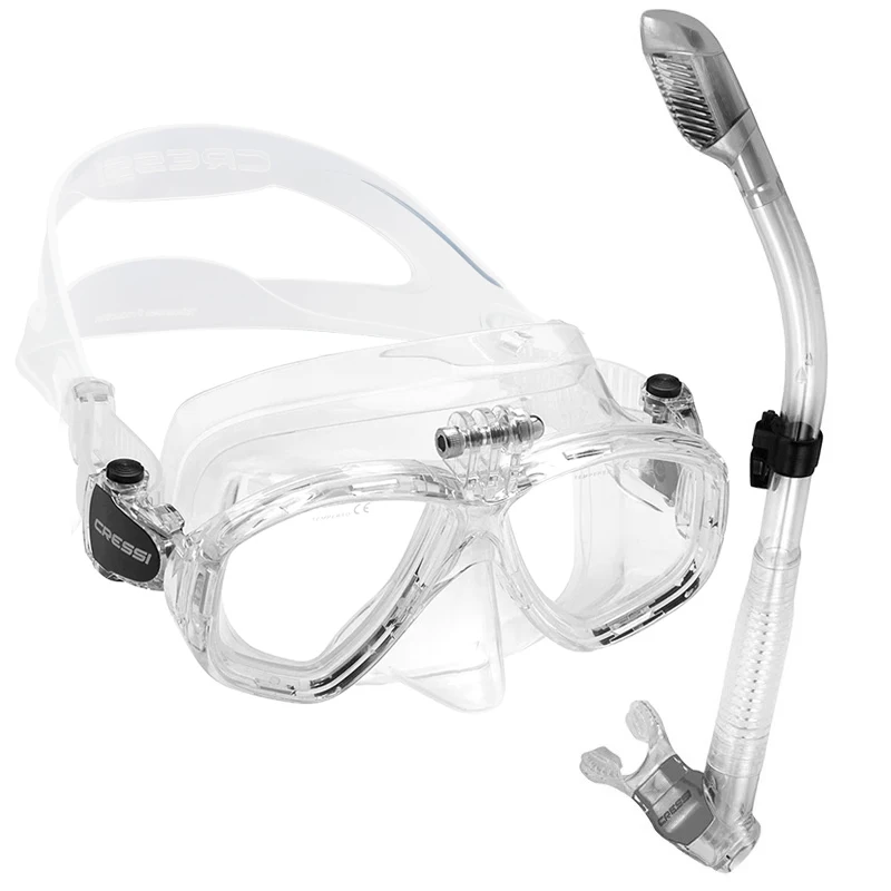 Cressi ACTION Scuba Diving Mask With Go Pro Camera Mount Tempered Glass 2 Window Low Volume Snorkeling Swimming Mask  for Adults