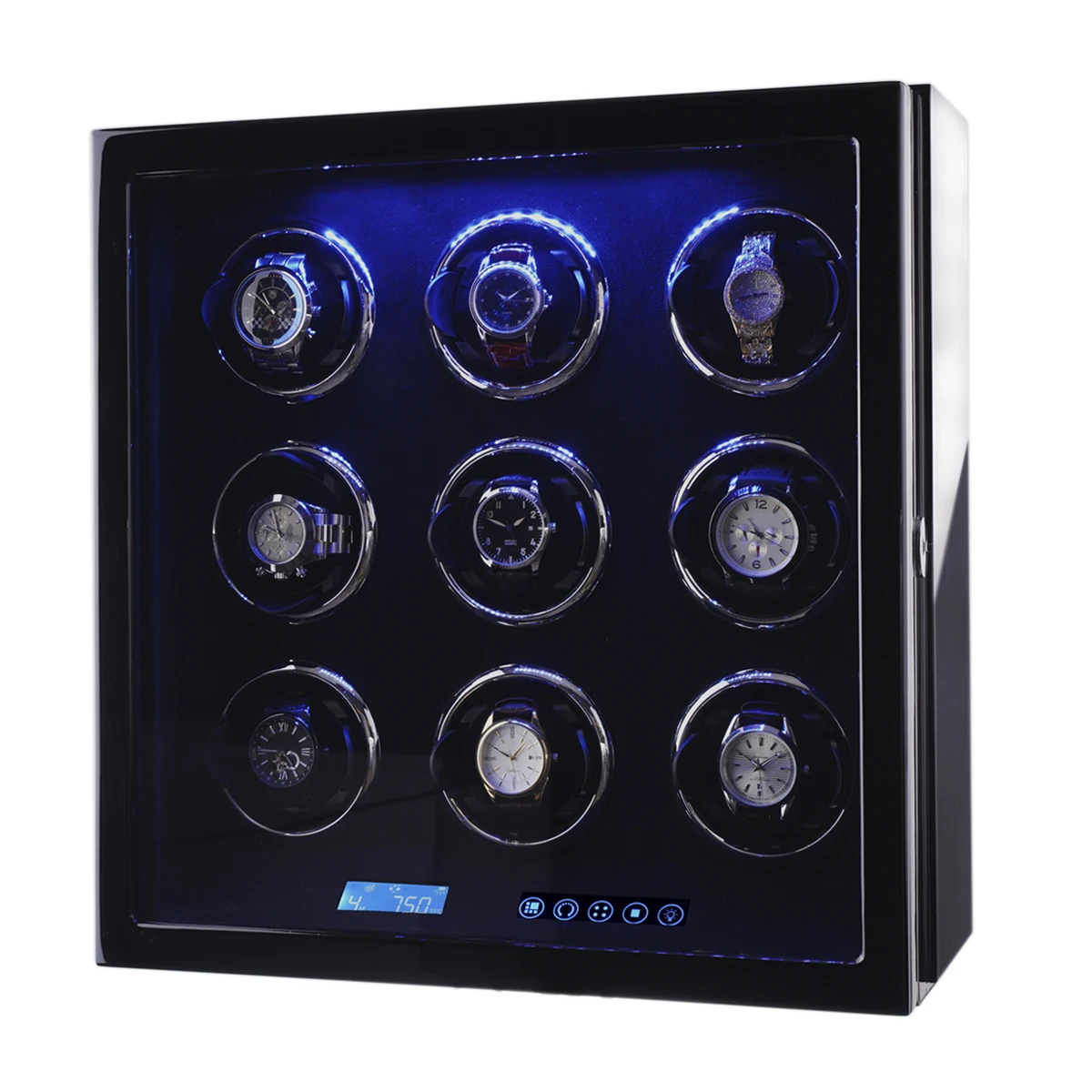 

China 9 Slots Wooden Watch Winder Box With Quiet Motor Automatic Watch Winder Case