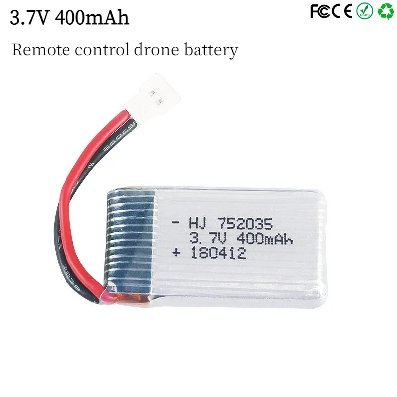 752035 3.7V 400mAh 35C Drone Battery for X4 H107 H31 KY101 E33C E33 U816A V252 H6C RC Quadcopter Model Aircraft Accessories