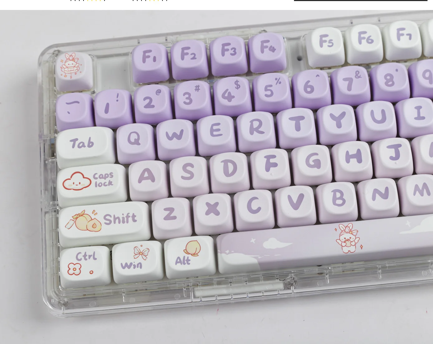 142 Keys Purple Bunny PBT Keycaps MOA Profile Thermal Sublimated Keycap Set for Mx Cherry Gateron Switch Mechanical Keyboard Kit