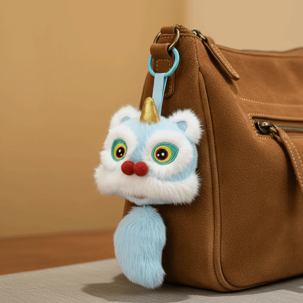 만화 사자춤 열쇠고리 말의 해 중국 스타일 사자춤 펜던트 플러시 장난감 인형 깨어난 사자 중국 설날 선물