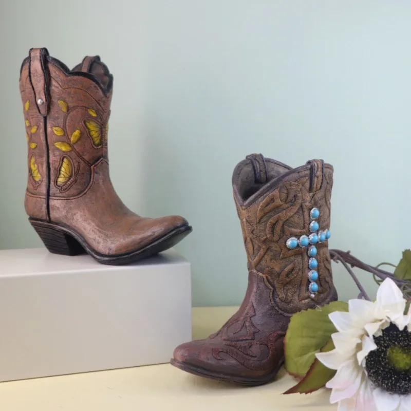 American country western cowboy boot ornament,creative resin vase,vase decoration,home balcony courtyard landscaping decoration