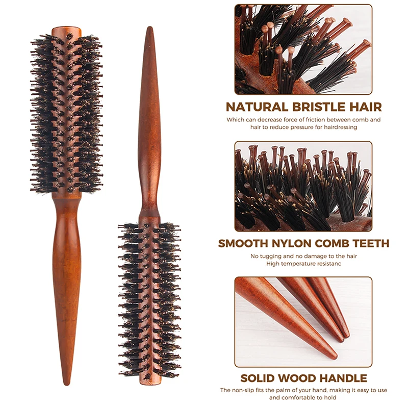 Anti Static Wood Boar Bristle Hair Round Brush Hairdresser Styling Tools Teasing Brush For Hair Curly Comb Hair Brush