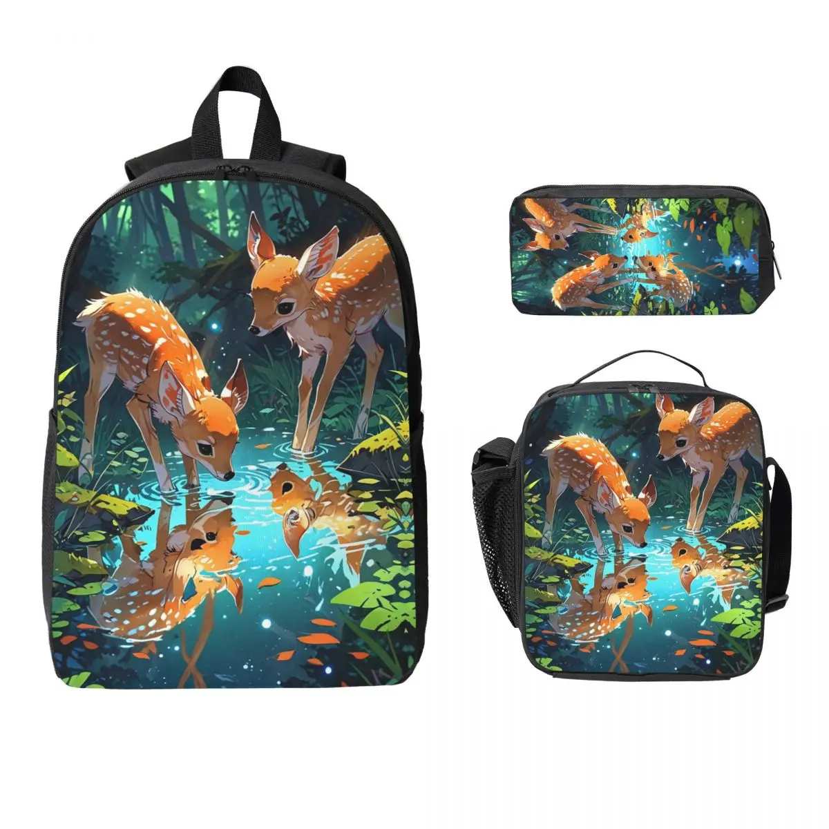 

Bambi Cartoon Backpack Student Boys Girls BookBag School Bag Computer Shoulder Bags 3ps Insulated Lunch Bag Pencil Case