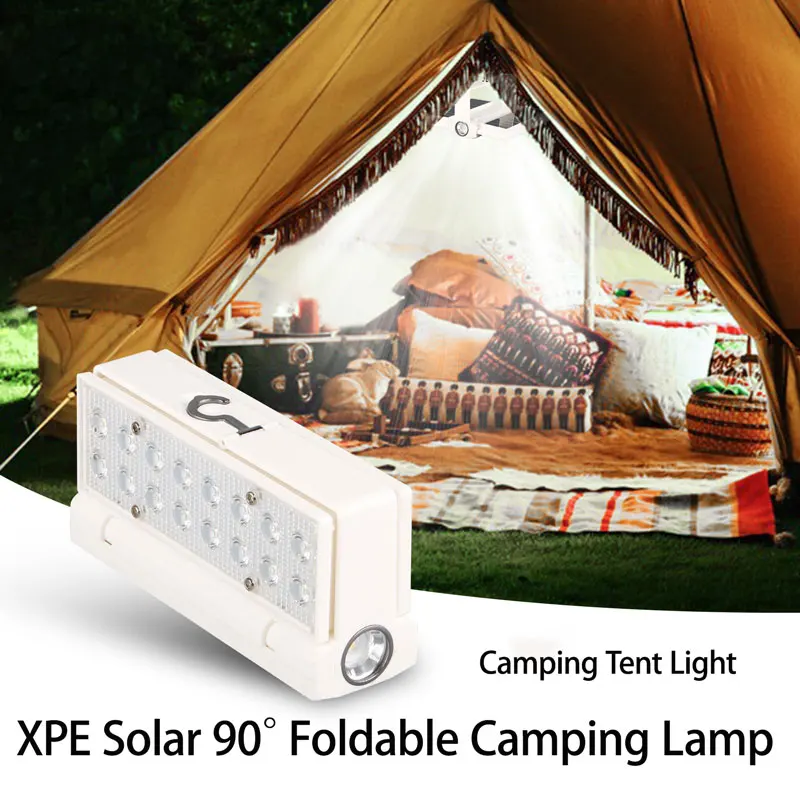 Solar Power LED Camping Lamp 90° Folding Portable Flashlight Lantern Outdoor Hiking Adventure Fishing Emergency Tent Light