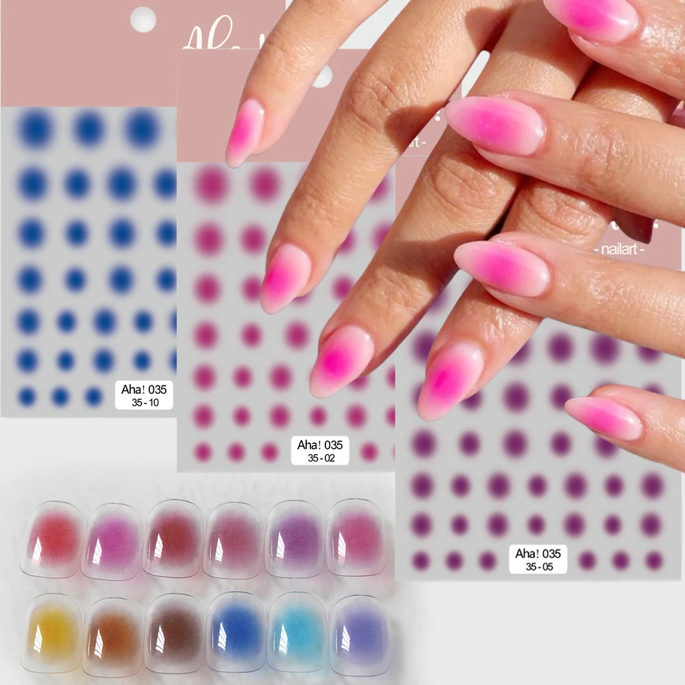 Auto-adesivos para nail art, 1 parte, rosa, ombre, redondo, gradiente, translúcido, blush, decoração, azul