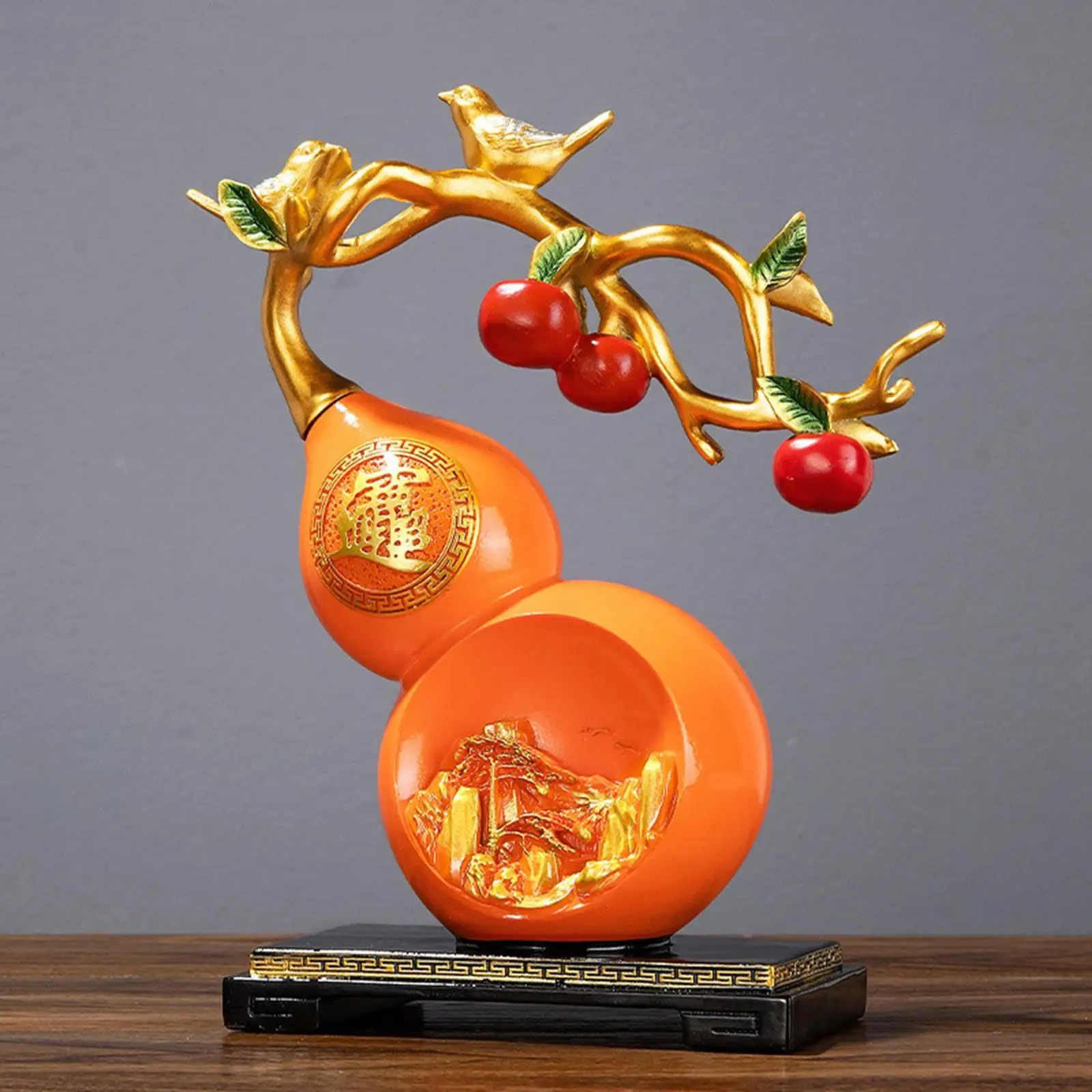 

Feng Shui Chinese Gourd Statue Desktop Ornament 7x4x12inch Handcraft Good Luck Mountain Scenery Decor for House Warming Gift