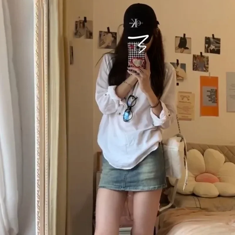 Camisa fina branca francesa de manga comprida feminina com top de temperamento sofisticado