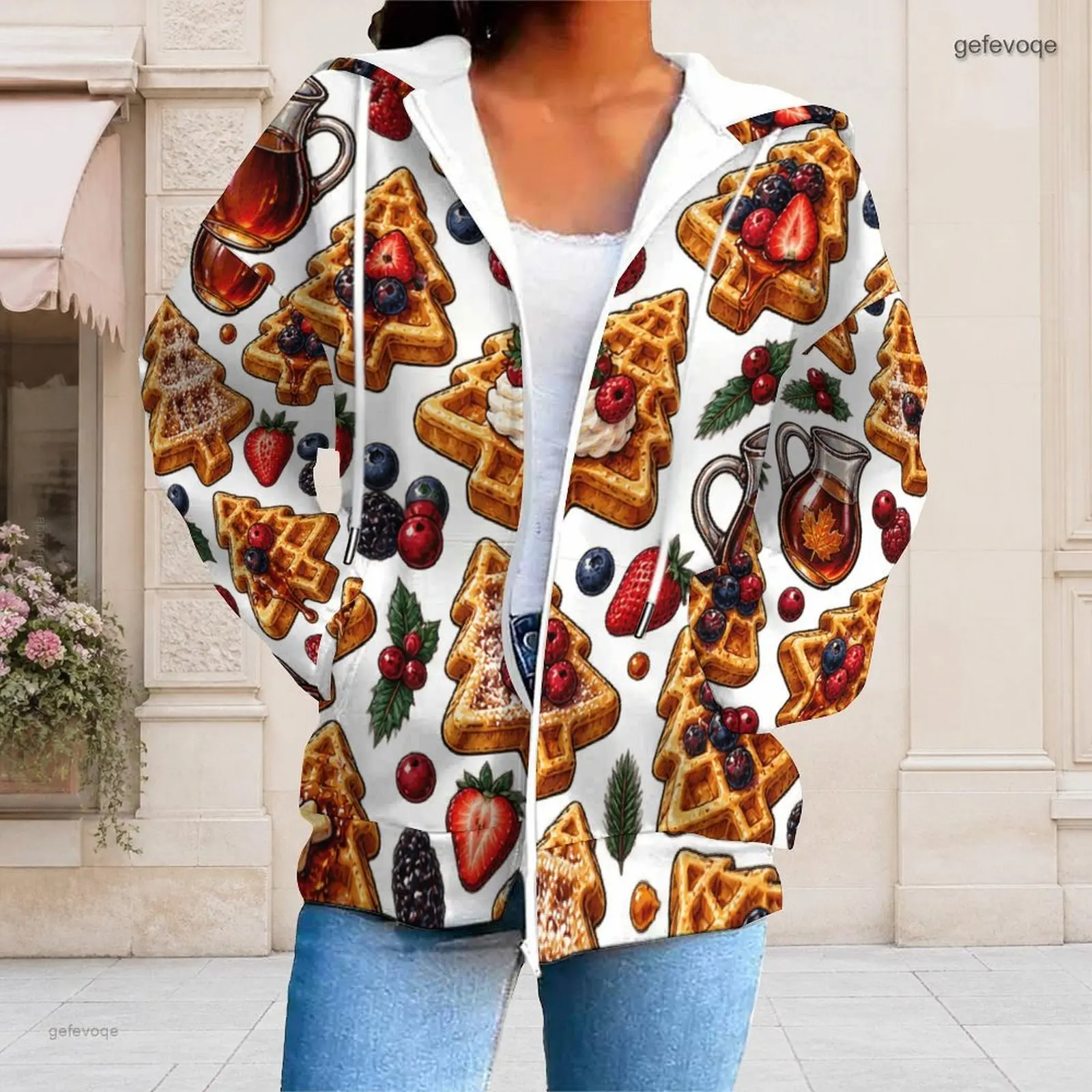 Fall Graphic Print Plus Size Outwear Women Hooded Stylish Plus Size Clothes Womens Clothing For Casual Street Wear