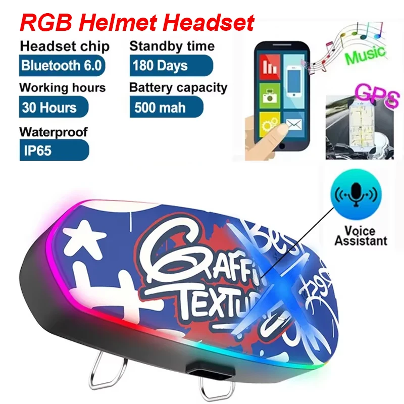 

Bluetooth 6.0 Wireless Motorcycle Helmet Headset Hands-free Call Stereo Waterproof Earphone Music Player Long Standby