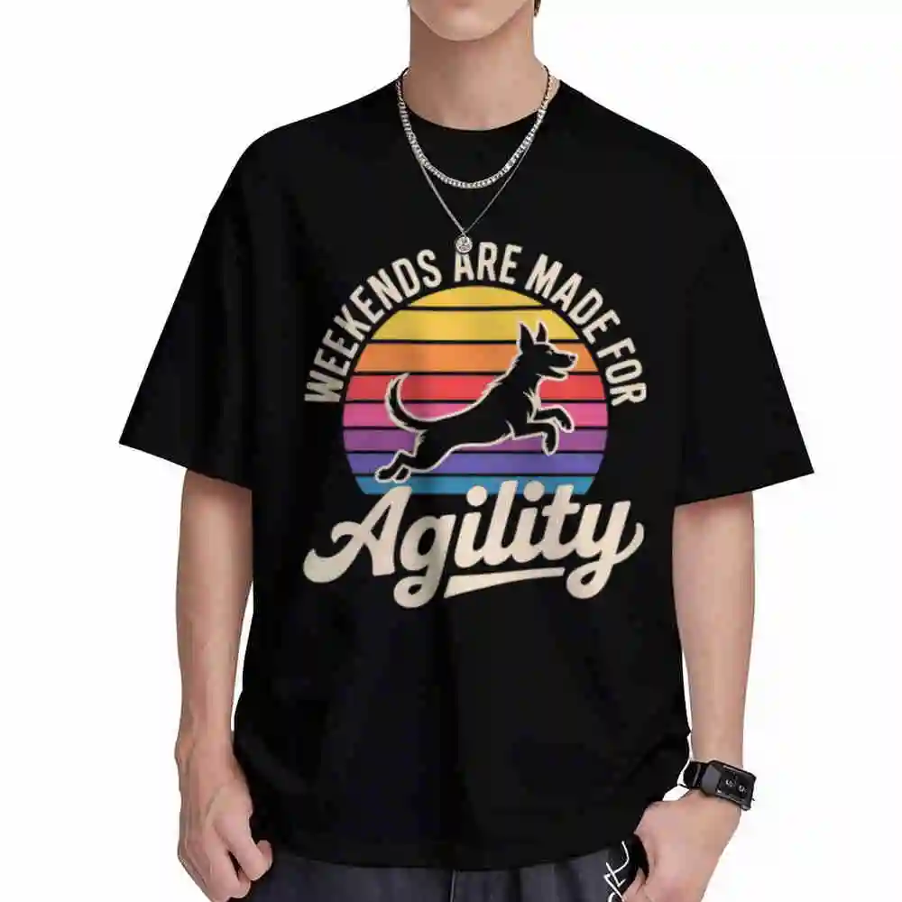 Dog Agility Art Handler Short Sleeve Tee 100% Cotton T-Shirt