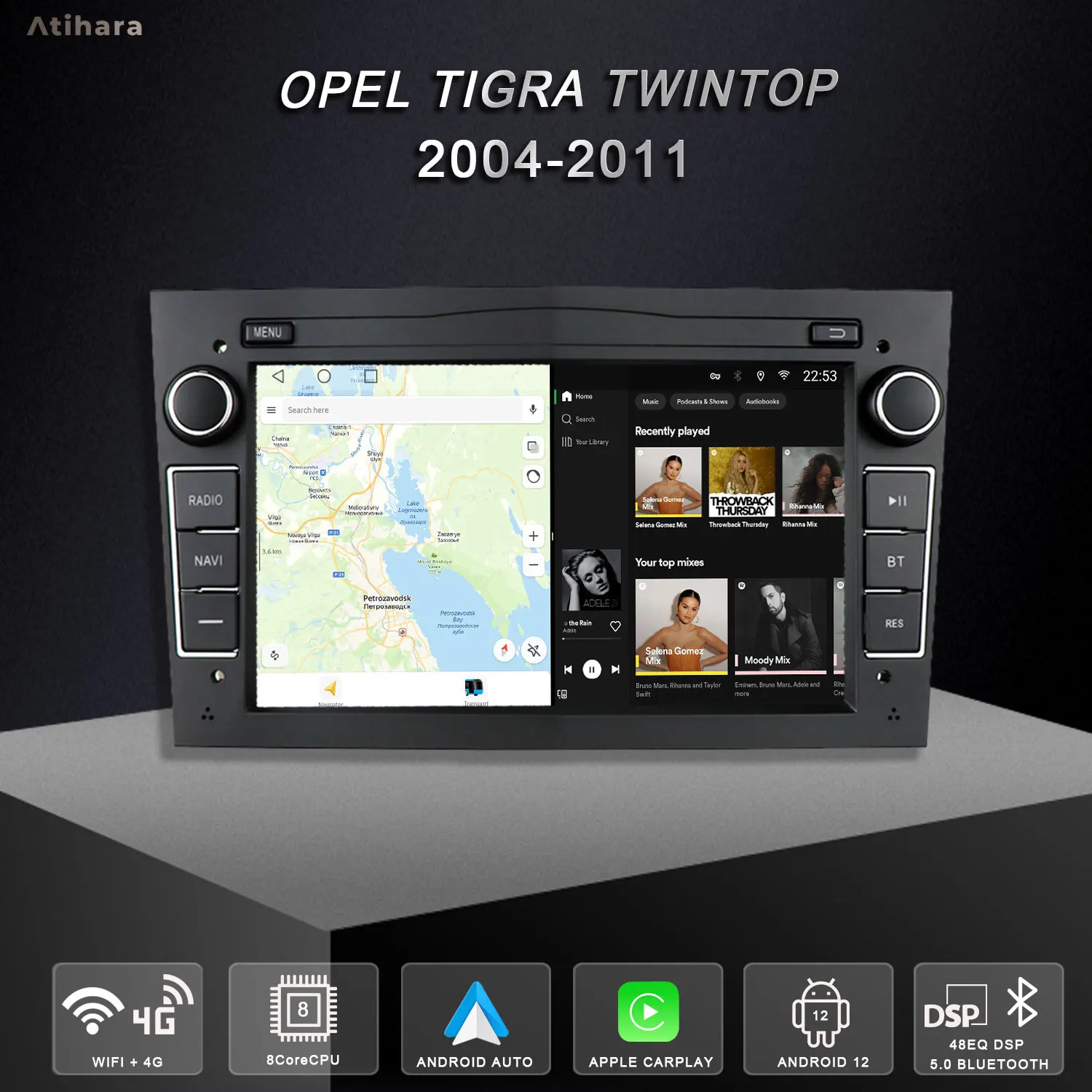 

Atihara 7" Car Radio Carplay Android Auto For Opel Tigra Twintop 2004-2011, WIFI+4G AM/FM RDS Stereo DSP Multimedia Video Player