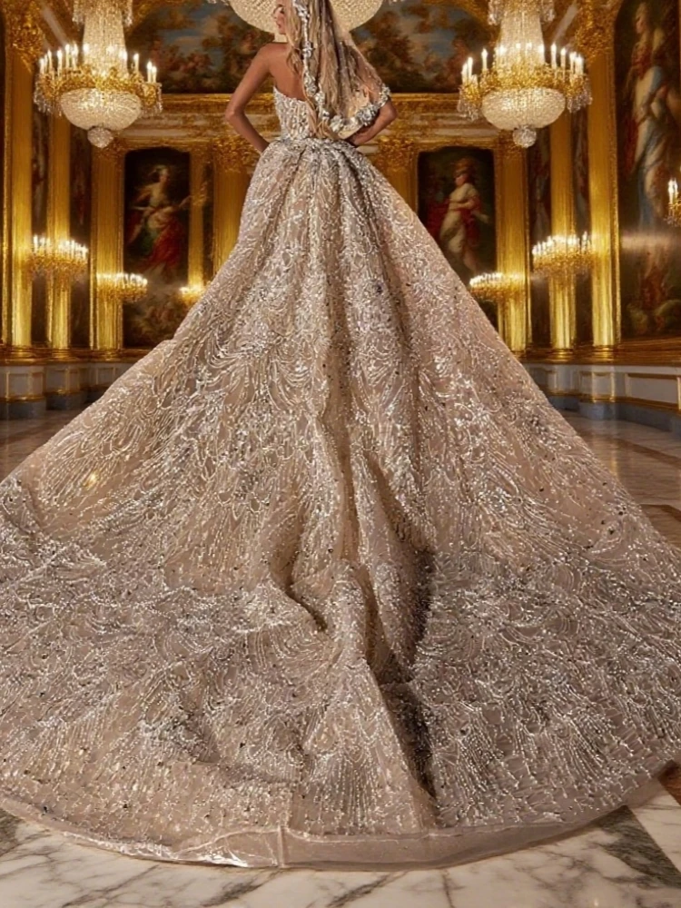 Preciosos vestidos de novia de sirena con cuello en V, vestidos de novia sin mangas con lentejuelas de encaje, bata hecha a medida con tren desmontable