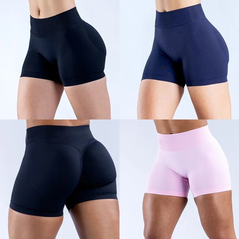 

2025 Black European and American seamless tight high-waisted pink yoga shorts, peachy butt lifting white fitness pants