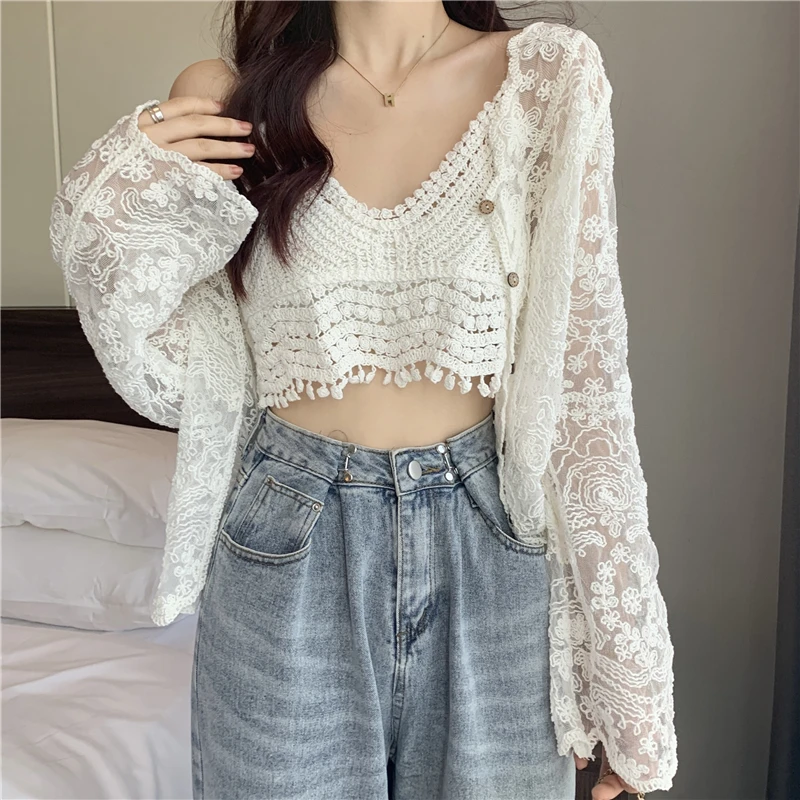 Boring Honey V-Neck Hollow Out Summer Clothes For Women Retro Solid Colors Tank Top Women Edible Tree Fungus Short Corset Tops