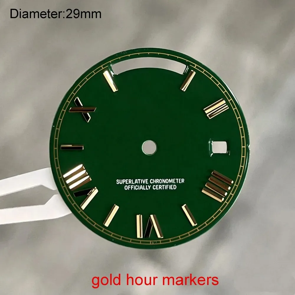 29mm 8285 S Logo Dial Sunburst Silver Dial 8285 Blue-Green Luminous Hands for Miyota 8285 Movement Day...Date S Dial Watch Parts
