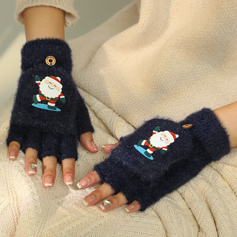 Plush Fingerless Gloves Female Winter Mitten Soft Warm Student Women Flip Gloves Outdoor Write Gloves Thickened Cold Protection