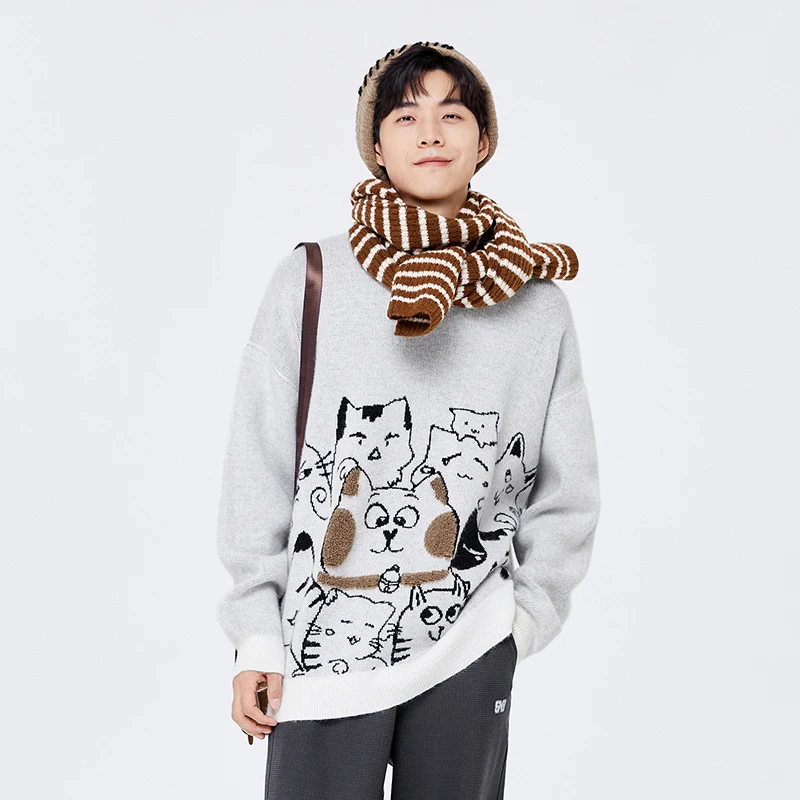 Semir Sweater Men 2024 New Winter Knitted Sweater Loose Trendy Cat Korean Version Dropped Shoulder Comfortable Round Neck Top