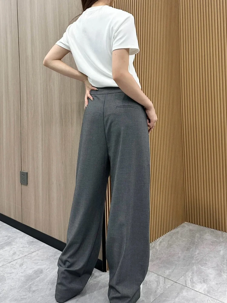   Hose mit weitem Bein für Damen, hohe Taille, lockeres bodenlanges Dstring-Design, lässige Anzughose, Ele-Schlankheitseffekt