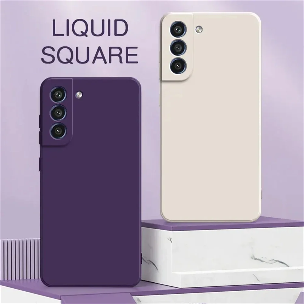 Square Liquid Silicone Phone Case for Samsung Galaxy S21 FE Plus Ultra 5G 360 Protective Cover SamsungS21 S21FE S21Plus S21Ultra