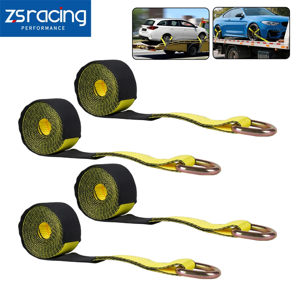 

ZSRA-High Strength 4-Pack 2" x 12'(366cm) Lasso Tire Tie Down Straps For Flatbed Tow Truck Car Hauling Trailer BTD053